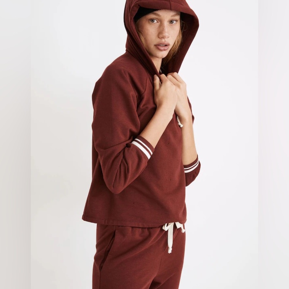 Madewell Superbrushed Easygoing Hoodie Sweatshirt: Striped-Trim Edition